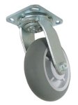Caster; Swivel; 6" x 2"; ThermoPlastic Rubber Donut; Plate (4"x4-1/2"; holes: 2-5/8"x3-5/8" slots to 3"x3"; 3/8" bolt); Stainless Yoke and Roller Brng; 500# (Item #63493)