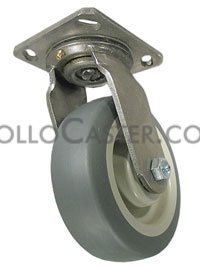 Caster; Swivel; 6\" x 2\"; Thermoplastized Rubber (Gray); Plate (4\"x4-1/2\"; holes: 2-5/8\"x3-5/8\" slotted to 3\"x3\"; 3/8\" bolt); Stainless; Delrin Brng; 500# (Item #65106)