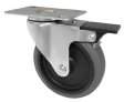 Caster; Swivel; 2" x 13/16"; Thermoplastized Rubber (Gray); Plate (1-1/4" x 2-1/16"; holes: 13/16" x 1-9/16"; 3/16" bolt); Zinc; Plain bore; 70#; Pedal Brake (Item #65489)