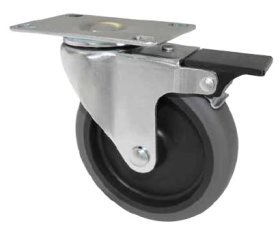 (image for) Caster; Swivel; 3" x 1-1/4"; PolyU on PolyO (Gray); Plate (2-1/2"x3-5/8"; holes: 1-3/4"x2-7/8" slotted to 3"; 5/16" bolt); Zinc; Plain bore; 250#; Pedal Brake (Item #64166)