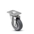 Caster; Swivel; 3" x 1-1/4"; Thermoplastized Rubber (Gray); Plate (2-5/8"x3-3/4"; holes: 1-3/4"x2-3/4" slots to 3"; 5/16" bolt); Zinc; Plain bore; 210#; Dustcap (Item #63536)
