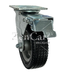 (image for) Caster; Swivel; 6" x 2"; Flat Free (Black); HD Welded Hub; Plate (4"x4-1/2"; holes); Ball Brng; 250#; Sawtooth Tread; Total Lock Brake (Item #63467)