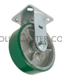 (image for) Caster; Rigid; 8\"x2-1/2\"; PolyU on Cast Iron; Plate; 4-1/2\"x6-1/4\"; holes: 2-7/16\"x4-15/16\" (slotted to 3-3/8\"x5-1/4\"); 1/2\" bolt; Roller Brg; 2200# (Item #65570)