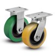 Caster; Rigid; 8" x 3"; 95A PolyU on HD Cast Iron; Plate (4-1/2"x6-1/4"; holes: 2-7/16"x4-15/16" slots to 3-3/8"x5-1/4"; 1/2" bolt); 4000#; Prec Ball Bearings (Item #63549)