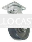 Caster; Swivel; 6"x2"; PolyU (Crowned) on Cast; Plate (4-1/2"x6-1/4"; holes: 2-7/16"x4-15/16" slots to 3-3/8"x5-1/4"); Roller Brn; 1200#; Kingpinless; brake (Item #67421)