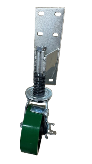 Caster; Swivel; 6\" x 2\"; PolyU on Cast Iron; Gate Caster Bracket (11\"x4\"; 8 holes 1-3/4\" (slotted to 3\") x 9-1/2\"; 7/16\" bolt); Roller Brng; 700#; Tread Brake (Item #65116)