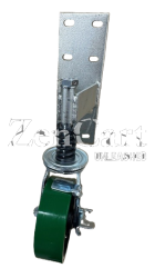 (image for) Caster; Swivel; 6" x 2"; PolyU on Cast Iron; Gate Caster Bracket (11"x4"; 8 holes 1-3/4" (slotted to 3") x 9-1/2"; 7/16" bolt); Roller Brng; 700#; Tread Brake (Item #65116)