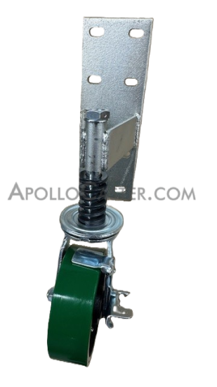 Caster; Swivel; 6\" x 2\"; PolyU on Cast Iron; Gate Caster Bracket (11\"x4\"; 8 holes 1-3/4\" (slotted to 3\") x 9-1/2\"; 7/16\" bolt); Roller Brng; 700#; Tread Brake (Item #65116)