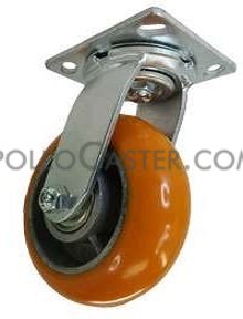 (image for) Caster; Swivel; 6\" x 2\"; Ergonomic Crowned 95A PolyU on Alum; Plate (4\"x4-1/2\"; holes: 2-5/8\"x3-5/8\" slots to 3\"x3\"; 3/8\" bolt); Zinc; Prec Ball Brng; 1250# (Item #63833)