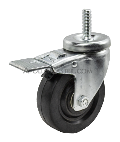 Caster; Swivel; 4\" x 1-1/4\"; Rubber (Hard); Threaded Stem (1/2\"-13TPI x 1-1/2\"); Zinc; Plain bore; 250#; Dust Cover (Mtl); Total Lock (Item #64586)