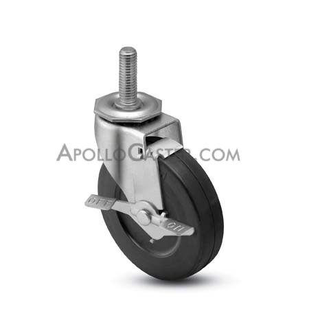 Caster; Swivel; 2\" x 13/16\"; Rubber (Hard); Threaded Stem (5/16\"-18TPI x 1-1/2\"); Zinc; Plain bore; 90#; Side friction brake (Item #66488)