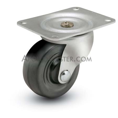 Caster; Swivel; 3x1-1/4; Rubber (Hard; Non-marking); Top Plate (3-1/8x4-1/8; holes: 2-3/8x3-3/8 slotted to 3-7/16; 5/16 bolt); Zinc; Plain bore; 150# (Item #67030)