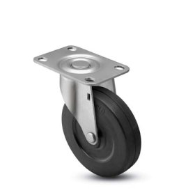 (image for) Caster; Swivel; 5 x 1-1/4; Rubber; Soft; Top Plate; 2-3/8x3-5/8; holes: 1-3/4x2-7/8 (slotted to 3); 5/16 bolt; Zinc; Plain bore; 250# (Item #67834)