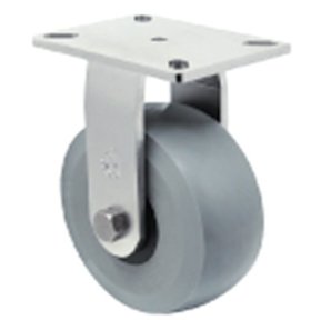 (image for) Caster; Rigid; 8" x 3"; PolyU/GFN (65); Plt. (4-1/2"x6-1/4"; holes: 2-7/16"x4-15/16" slots to;3-3/8"x5-1/4"); Stainless; Stnls Rlr Brng; 3000# (Item #62708)