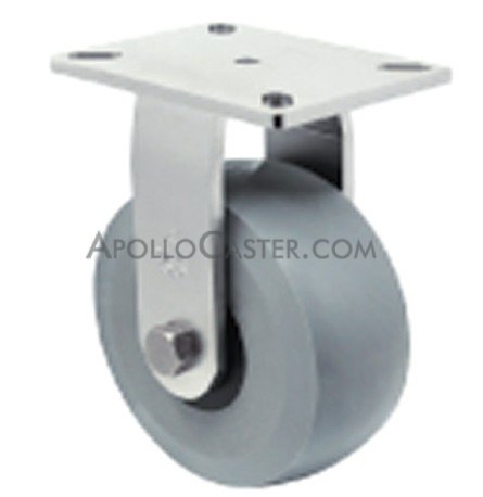 (image for) Caster; Rigid; 8\" x 3\"; PolyU/GFN (65); Plt. (4-1/2\"x6-1/4\"; holes: 2-7/16\"x4-15/16\" slots to;3-3/8\"x5-1/4\"); Stainless; Stnls Rlr Brng; 3000# (Item #62708)