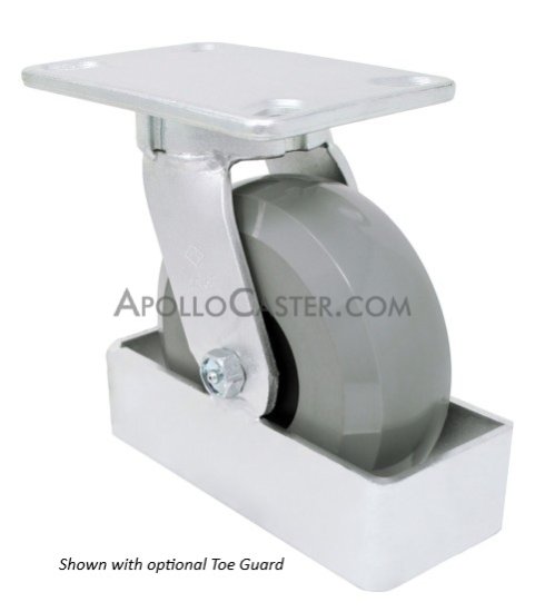 (image for) Caster; Swivel; 8\" x 3\"; PolyU/GlsNylon (65); Plt. (4-1/2\"x6-1/4\"; holes: 2-7/16\"x4-15/16\" slotted to ;3-3/8\"x5-1/4\"); Stainless; Stnls Rlr Brng; Kingpinless (Item #62709)