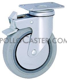 Caster; Swivel; 5\" x 1-1/4\"; Conductive TPR Rubber; Plate (2-1/2\"x3-5/8\"; holes1-3/4\"x2-13/16\"; 5/16\" blt); Chrome; Prec Brng; 260#; Total Lock (Item #63710)