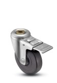 Caster; Swivel; 3" x 1-1/4"; Polyolefin; Hollow Kingpin (3/8" bolt hole); Zinc; Plain bore; 250#; Total Lock (Item #65066)