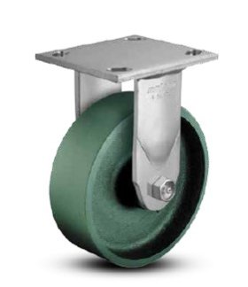 (image for) Caster; Rigid; 6" x 2"; Cast Iron; Plate (4"x4-1/2"; holes: 2-5/8"x3-5/8" slots to 3"x3"; 3/8" bolt); Zinc; Roller Brng; 1200#; Warranty; Made in USA (Item #63459)