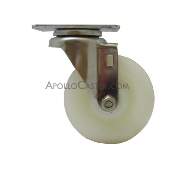 Caster; Swivel; 3\" x 1-1/4\"; Polyolefin (White); Top Plate (2-3/8\"x3-5/8\"; holes: 1-3/4\"x2-7/8\" slotted to 3\"; 5/16\" bolt); Zinc; Delrin Spanner; 200# (Item #65361)