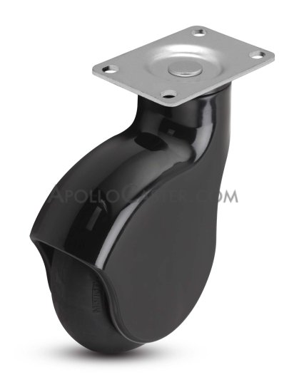 Caster; Swivel; 4 x 1-1/4; Neoprene Rubber (Black); Plate (2-5/8\"x3-3/4\"; holes:1-3/4\"x2-3/4\" slotted to 3\"); Black Finish; Prec Ball Brng; 225#; Thread guards (Item #65387)