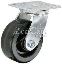 (image for) Caster; Swivel; 6" x 3"; Phenolic; Plate (5-1/4"x7-1/4"; holes: 3-3/8"x5-1/4" slots to 4-1/8"x6-1/8"; 1/2" bolt); Zinc; Roller Brng; 2000#; Face Brake (Item #63401)