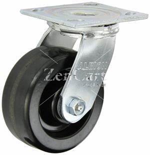 (image for) Caster; Swivel; 6" x 3"; Phenolic; Plate (5-1/4"x7-1/4"; holes: 3-3/8"x5-1/4" slots to 4-1/8"x6-1/8"; 1/2" bolt); Zinc; Roller Brng; 2000#; Face Brake (Item #63401)