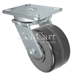 (image for) Caster; Swivel; 10" x 2-1/2"; Phenolic; Plate (4-1/2"x6-1/4"; holes: 2-7/16"x4-15/16" slotted to 3-3/8"x5-1/4"; 1/2" bolt); Zinc; Roller Brng; 2200# (Item #63013)