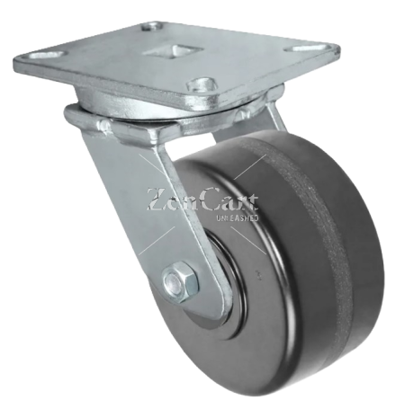 (image for) Caster; Swivel; 10" x 2-1/2"; Phenolic; Plate (4-1/2"x6-1/4"; holes: 2-7/16"x4-15/16" slotted to 3-3/8"x5-1/4"; 1/2" bolt); Zinc; Roller Brng; 2200# (Item #63013)