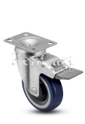 (image for) Caster; Swivel; 4" x 1-1/4"; PolyU on PolyO (Blue); Plate (2-5/8"x3-3/4"; holes: 1-3/4"x2-3/4" slotted to 3"; 5/16" bolt); Zinc; Prec Ball Brng; 315# (Item #64729)