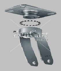 (image for) Yoke; Swivel; 6" x 2"; Plate (4"x4-1/2"; holes: 2-5/8"x3-5/8" slotted to 3"x3"; 3/8" bolt); Zinc; 2000#; 1/2 bore; 2-1/2" Hub Length; Kingpinless (Item #88517)