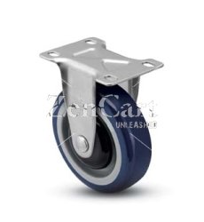 (image for) Caster; Rigid; 3" x 1-1/4"; PolyU on PolyO (Blue); Plate (2-5/8"x3-3/4"; holes: 1-3/4"x2-3/4" slotted to 3"; 5/16" bolt); Zinc; Precision Ball Brng; 250# (Item #64656)