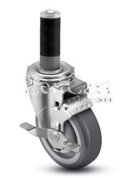 (image for) Caster; Swivel; 5" x 1-1/4"; PolyU on PolyO (Gray); Exp Adapter; (1-1/8" I.D. x 1-1/4" O.D.tubing); Zinc; Prec Ball Brng; 315#; Dustcap;Thread Guards; Brake (Item #63791)