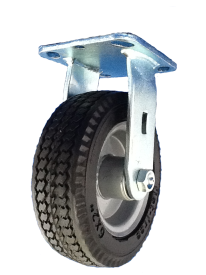 (image for) Caster; Rigid; 8\"x2\"; Flat Free; Plate (4x4-1/2; holes: 2-5/8x3-5/8 slotted to 3x3); Prec BB; 150#; Sawtooth Tread; Premium Hub (Swivel is #65085) (Item #65083)