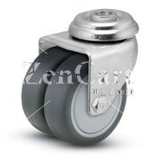 (image for) Caster; Dual Wheel; Swivel; 3" x 2"; TPR Rubber (Gray); Hollow Kingpin (1/2" bolt hole); Zinc; Prec BB; 220#; Thread guards (Item #62927)