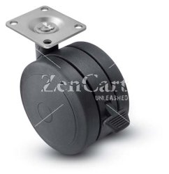 (image for) Caster; Twin; Swivel; 3" (75mm); Thermoplastized Rubber (Black); Plate; 2-3/16"x2-9/16"; holes: 1-5/8"x2"; 5/16" bolt; Black; Riveted Steel; 165#; Wheel Brake (Item #67813)