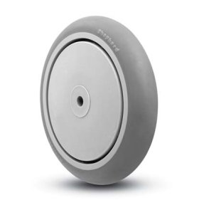 (image for) Wheel; 5" x 1"; ThermoPlstc Rbr; Round (Gray); Precision Ball Brng; 160#; 5/16" Bore; 1-3/16" Hub Length; Thread guards (Item #89445)