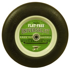 (image for) Flat Free Wheelbarrow Wheel; 4.80/4.00-8 (16" x 3-1/2"); Ball Brng; 5/8" Bore; 6" Hub Length; 500#; Centered One-piece Hub; Ribbed Tread (Item #88707)