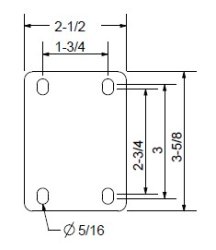 (image for) Caster; Dual Wheel; Swivel; 2"x1"; Rubber (Soft Donut); Plate (2-1/2x3-5/8: holes: 1-3/4x2-3/4 (slots to 3); 5/16 bolt); Bright Chrome; Prec BB; Thrd Grds; 300# (Item #67200)