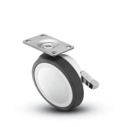 Caster; Ball; Swivel; 3"; Rubber; Top Plate; 1-1/2"x1-1/2"; holes: 1"x1"; 3/16" bolt; Chrome; Reg or Bright; Acetyl/ Resin Brng; 100#; Whl Lck (Item #69644)