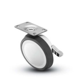 Caster; Ball; Swivel; 3"; Rubber; Top Plate; 1-3/16"x2"; holes: 13/16"x1-9/16"; 3/16" bolt; Chrome; Bright; Acetyl/ Resin Brng; 100#; Whl Brk (Item #69635)