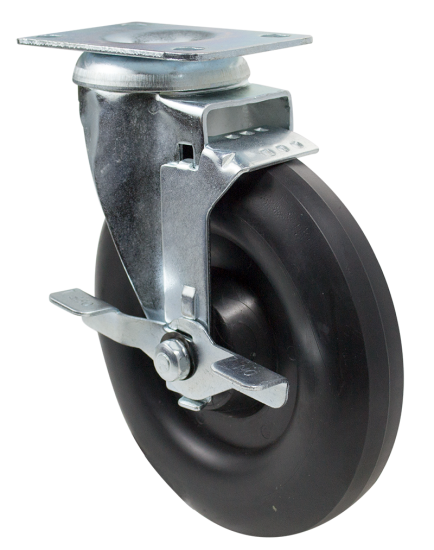 (image for) Caster; Swivel; 5\" x 1-1/4\"; Crowned Polyolefin; Plate (2-3/8\"x3-5/8\"; holes: 1-3/4\"x2-7/8\" slotted to 3\"; 5/16\" bolt); Stainless; 300#; Tread brake (Item #65694)