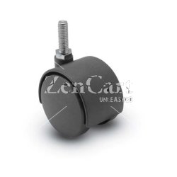 (image for) Caster; Twin Wheel; Swivel; 60mm; Polyurethane Tread; Threaded Stem (5/16"-16TPI x 1"; Black; Riveted Axle; 120#; Hood (Item #63111)