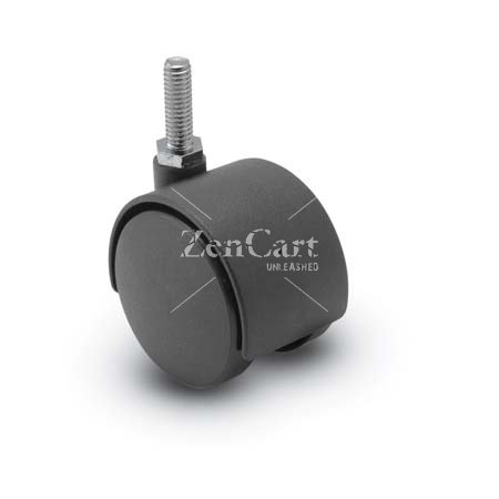 (image for) Caster; Twin; Swivel; 2" (50mm); Nylon; Threaded Stem; 5/16"-18TPI x 1"; Zinc Body; 75#; Black Hood (Item #68558)