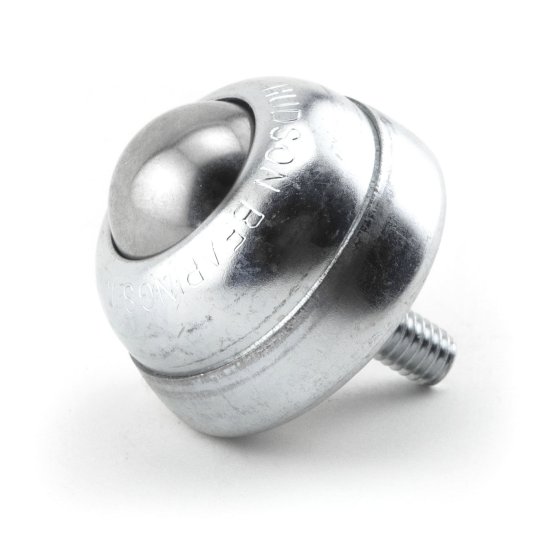 (image for) Ball Transfer; 1\"; Carbon Steel ball; Threaded Stud; 5/16\"-18TPI x 11/16\"; Zinc-plated steel housing and stud; 75#; 1-3/8\" load height (Item #89350)