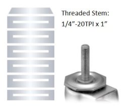 (image for) Glide; base is 3/8" tall x 1-3/8" diam; Polyethylene; Threaded Stem (1/4"-20TPI x1"); Zinc; 40# (Item #88719)