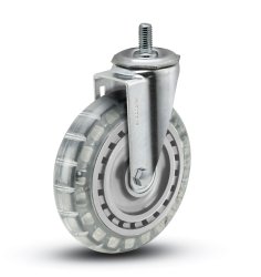 Caster; Swivel; 6" x 1-1/4"; Polyurethane (Clear); Threaded Stem (1/2"-13TPI x 1"); Zinc; Ball Brng; 300# (Item #63907)