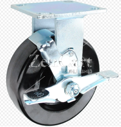 (image for) Caster; Rigid; 8" x 2"; Phenolic; Plate (4-1/2"x6-1/4"; holes: 2-7/16"x4-15/16" slots to 3-3/8"x5-1/4"; 1/2" bolt); Zinc; Roller Brng; 1400#; Brake (Item #62883)