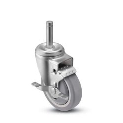 Caster; Swivel; 5"x1-1/4"; Monoprene (Flat); Grip Ring (7/16"x1-1/4"); Zinc; Precision Ball Brng; 325#; Tread brake; Bearing Cover (Item #67149)