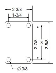 (image for) Caster; Swivel; 6"x1-1/4"; PolyU/PolyO (Gray); Plate; 2-3/8"x3-5/8"; holes: 1-3/4"x2-7/8" (slotted to 3"); 5/16" bolt; Single BB; 300#; Thrd Grd; Brake (Item #65848)